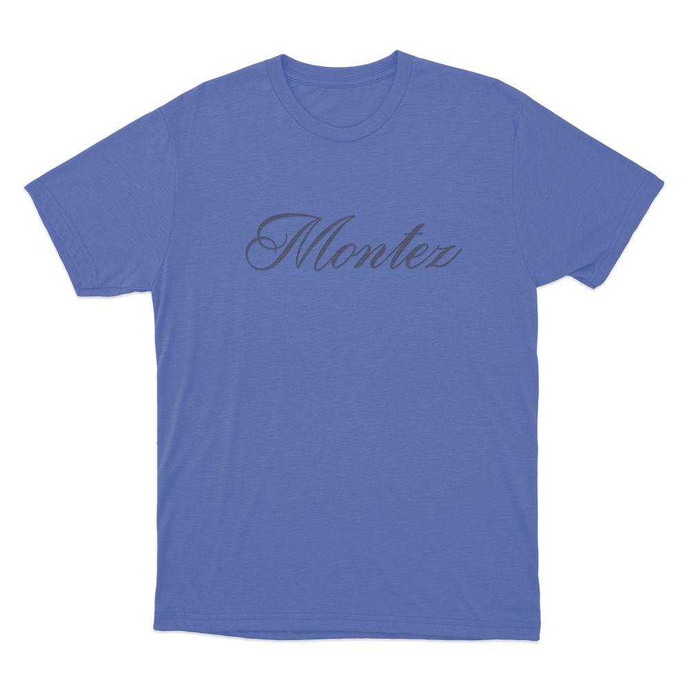 Montez Signature Logo Unisex T Shirt Blue Montez Signature Logo Unisex T Shirt Blue