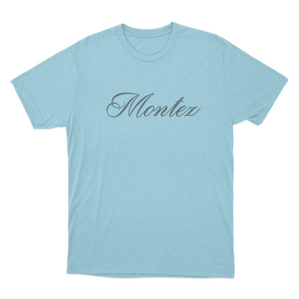 Montez Signature Logo Unisex T Shirt Sky Blue Montez Signature Logo Unisex T Shirt Sky Blue